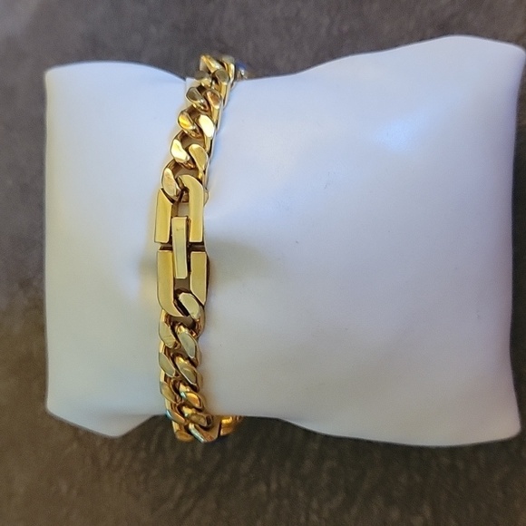Vtg Blue Cabochon Goldtone Castlecore Curb Chain Bracelet - Picture 3 of 7